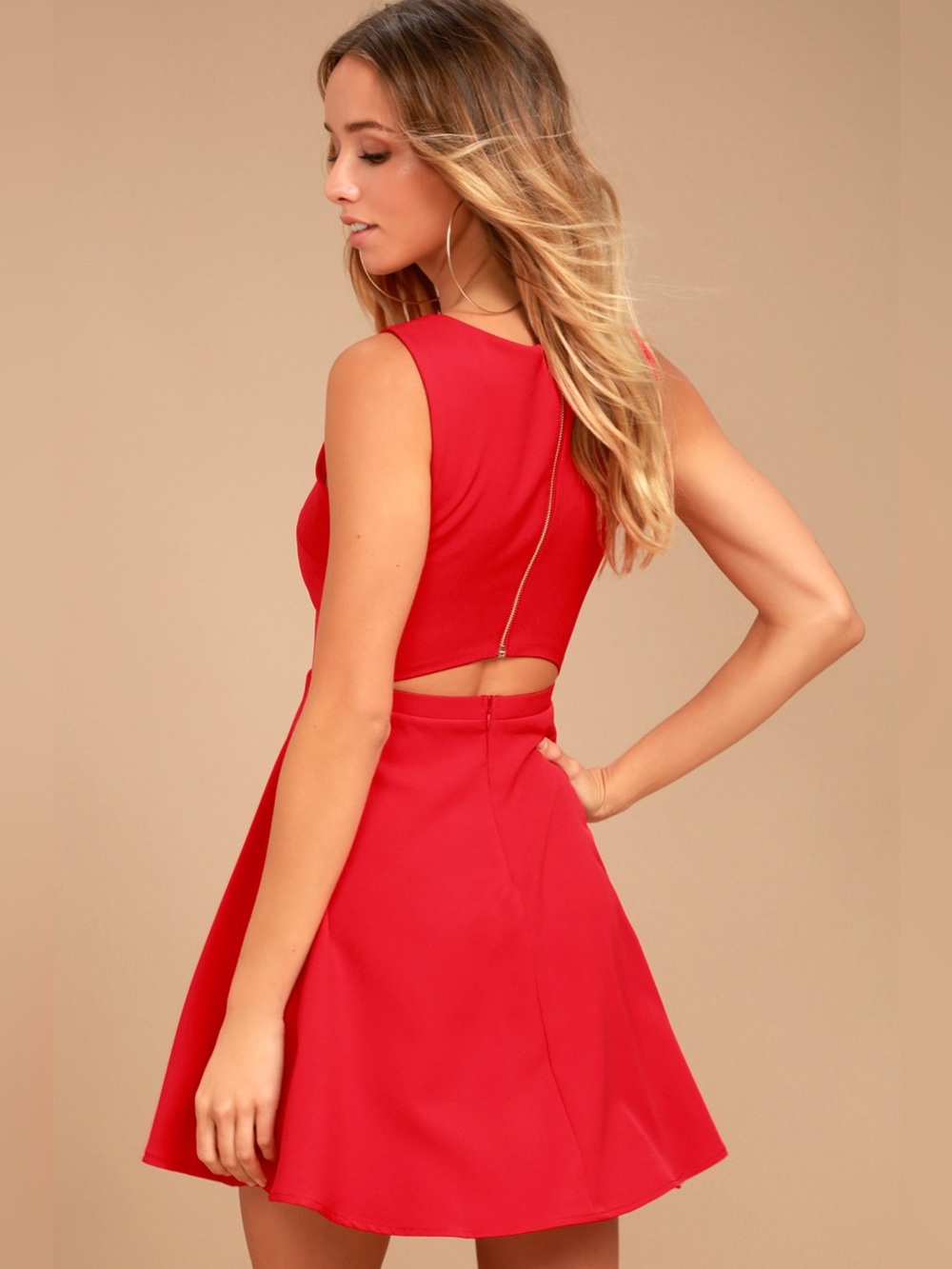 Lulus Just Us Red Skater Dress Size S NWT